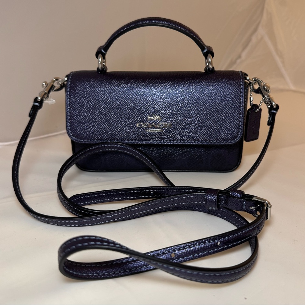 NWT Coach Mini Josie Top Handle Bag In Signature CCK68 Blue/Navy - Picture 3 of 8